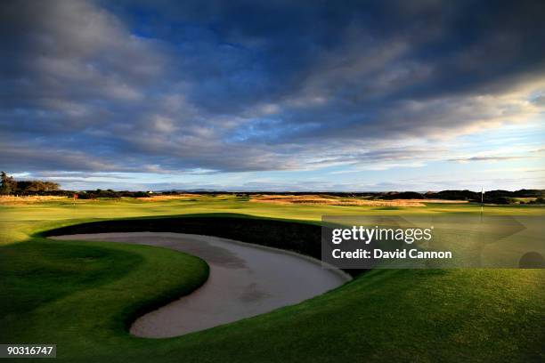 The green on the par 4, 3rd hole 'Cartgate' which shares it's green with the 15th hole and is protected by the Cartgate Bunker on the Old Course at...