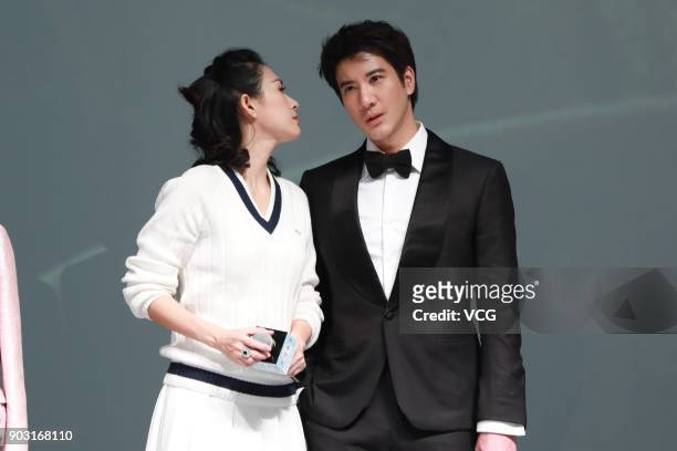Actress Zhang Ziyi and actor Leehom Wang attend the premiere of director Li Fangfang's film 'Forever Young' on January 9, 2018 in Beijing, China.