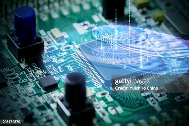 fingerprint scanning with binary code - virtual consent stock pictures, royalty-free photos & images