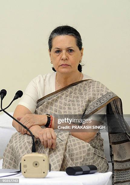 Indian Congress party President and government coalition United Progressive Alliance Chairman Sonia Gandhi attends the Congress Working Committee...