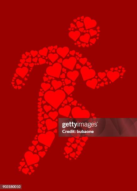 running man red hearts love pattern - different races vector stock illustrations
