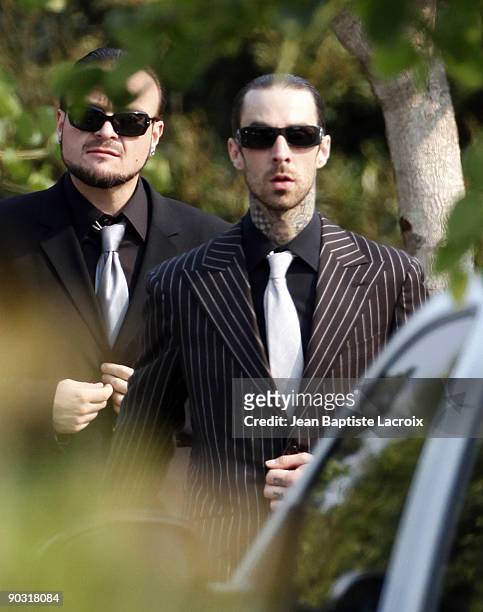 Travis Barker attends the funeral of DJ AM aka Adam Goldstein at Hillside Memorial Park on September 2, 2009 in Los Angeles, California.