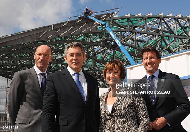 Britain's Prime Minister Gordon Brown , Chairman of the Olympic Delivery Authority John Armitt , Olympic Minister Tessa Jowell and Lord Coe inspect...