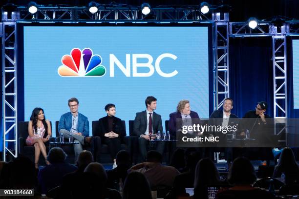 NBCUniversal Press Tour, January 2018 -- NBC's "Champions" Session -- Pictured: Mouzam Makker, Charlie Grandy, Executive Producer; J.J. Totah, Anders...