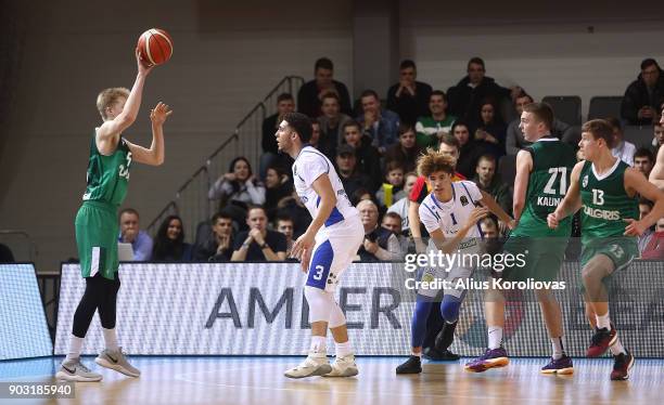 LiAngelo Ball and LaMelo Ball of Vytautas Prienai in action during the match between Vytautas Prienai and Zalgiris Kauno on January 9, 2018 in...