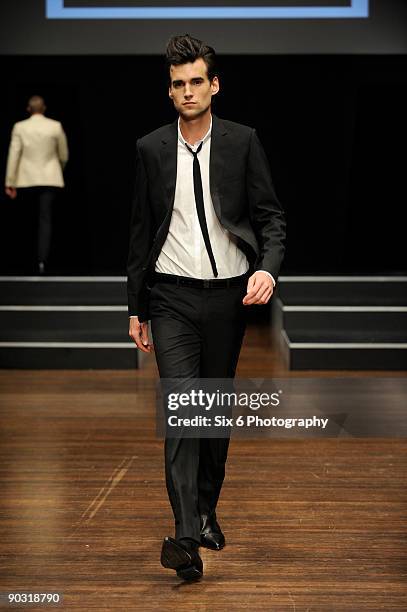 Model showcases designs by Jack London on the catwalk at the Designer Series Show 3 on the third day of Melbourne Spring Fashion Week 2009 at...