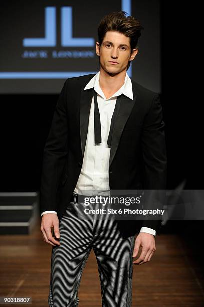 Model showcases designs by Jack London on the catwalk at the Designer Series Show 3 on the third day of Melbourne Spring Fashion Week 2009 at...