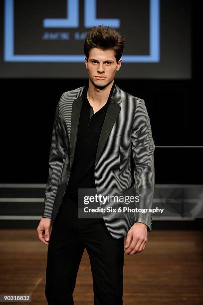 Model showcases designs by Jack London on the catwalk at the Designer Series Show 3 on the third day of Melbourne Spring Fashion Week 2009 at...