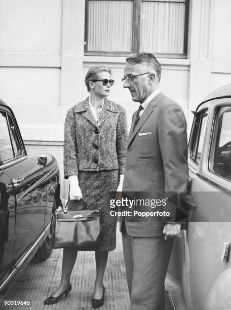Princess Grace of Monaco with Philadelphia surgeon James Lehman outside the Cecil Clinic in Lausanne, 2nd April 1959. The princess, who is at the...
