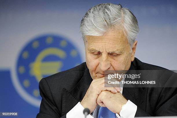 European Central Bank President Jean-Claude Trichet gestures during a presss conference on September 3, 2009 in Frankfurt / Main, where he said the...