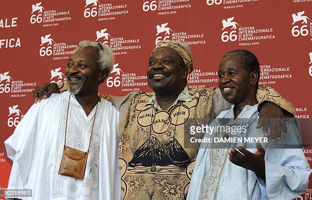 Actors Justin Mvondo, Teodoro Njock Ngana and Martin Kongo pose during the photocall of "Il Colore delle parole" at the Venice film festival on...