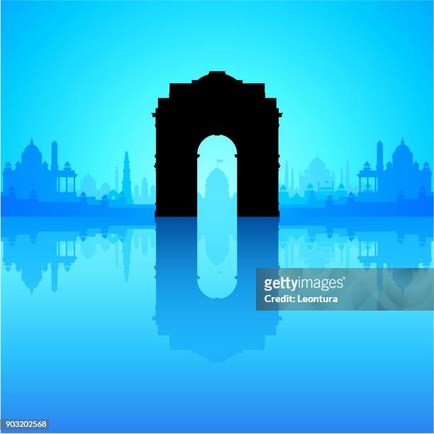 india gate (all buildings are separate and complete) - india gate new delhi stock illustrations