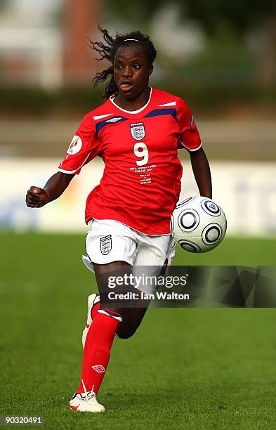 Eniola Aluko of England in action during the UEFA Women's Euro 2009 Quarter-Final match between Finland and England at the Turkul stadium on...