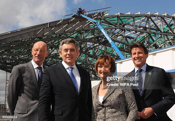 British Prime Minister Gordon Brown views the construction site of the London 2012 Olympics Aquatic Centre with Olympics Secretary Tessa Jowell, ,...