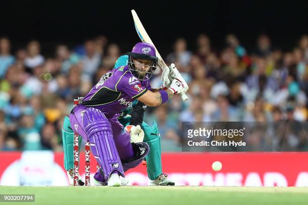 Matthew Wade of the Hurricanes bats during the Big Bash League match between the Brisbane Heat and the Hobart Hurricanes at The Gabba on January 10,...
