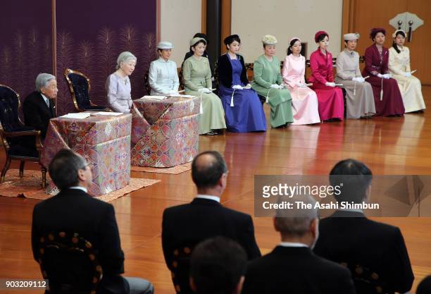 Emperor Akihito, Empress Michiko, Crown Princess Masako, Princess Kiko of Akishino;Princess Mako of Akishino, Princess Nobuko of Mikasa, Princess...