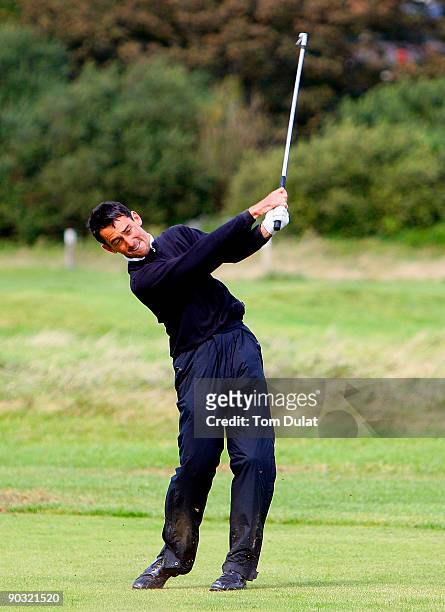 Jason Levermore of Clacton takes a shot from the 15th fairway during the RWC2010 Welsh National PGA Championship at The Ashburnham Golf Club on...
