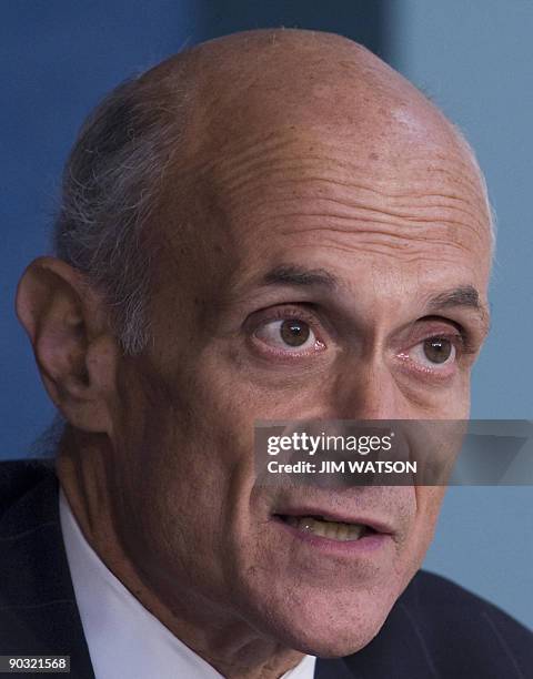 Former Homeland Security Secretary Michael Chertoff speaks during a discussion panel on "tactical communications and interoperability among fire...