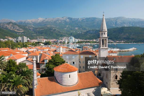 view over the old town from the citadel, budva, montenegro - budva stock pictures, royalty-free photos & images