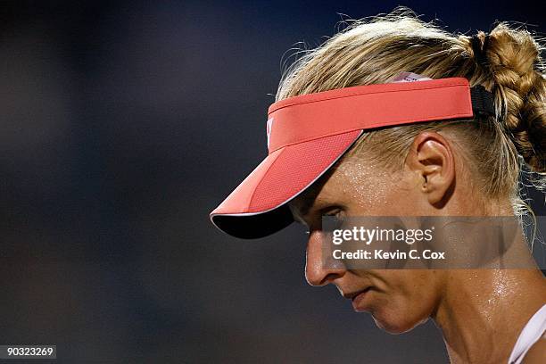 Elena Dementieva of Russia looks on during her semifinals match against Jelena Jankovic of Serbia during the Western & Southern Financial Group...
