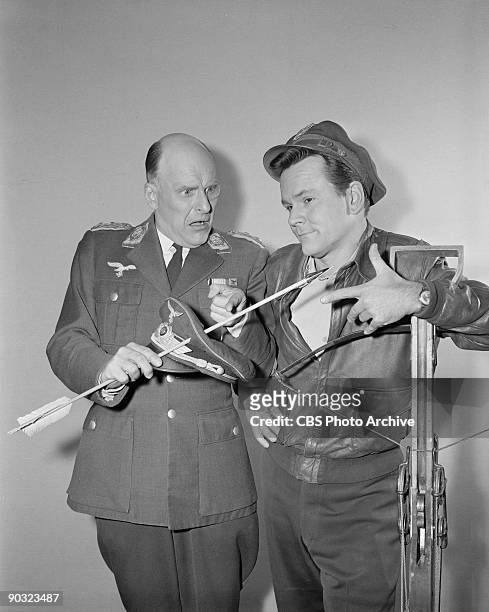 Werner Klemperer as Col. Wilhelm Klink, left, and Bob Crane as Col. Robert E. Hogan in ?The Assasin?, an episode from the CBS television comedy...
