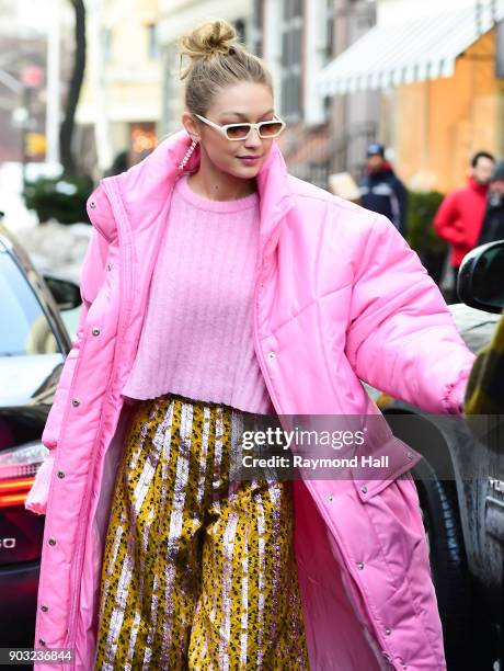 Model Gigi Hadid is seen walking in Soho on January 9, 2018 in New York City.