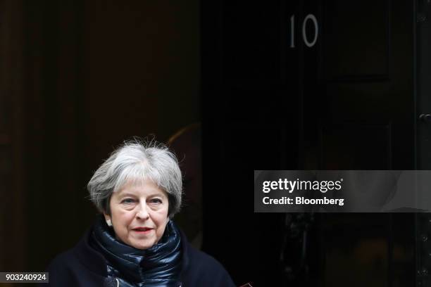 Theresa May, U.K. Prime minister, departs number 10 Downing Street to attend a weekly questions and answers session in Parliament in London, U.K., on...