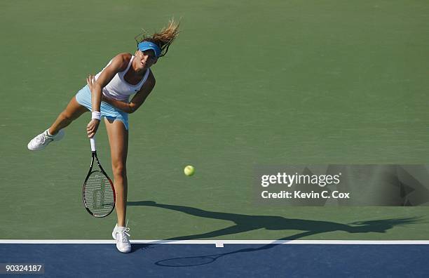 Daniela Hantuchova of Slovakia serves during Day 5 of the Western & Southern Financial Group Women's Open on August 14, 2009 at the Lindner Family...