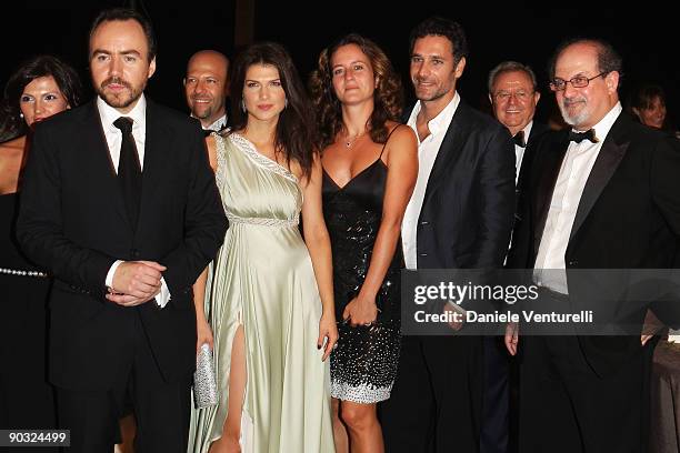 Director Bobby Paunescu, actress Monica Barladeanu, Chiara Giordano, actor Raoul Bova and author Salman Rushdie attend the "Francesca" Cocktail Party...
