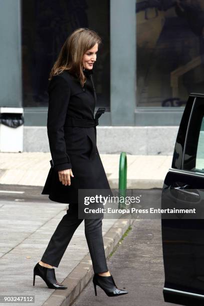 Queen Letizia of Spain is seen arriving at a meeting at Fundeu BBVA on January 10, 2018 in Madrid, Spain.