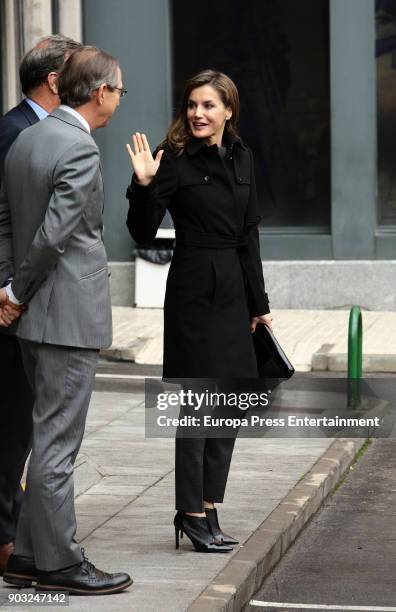 Queen Letizia of Spain is seen arriving at a meeting at Fundeu BBVA on January 10, 2018 in Madrid, Spain.