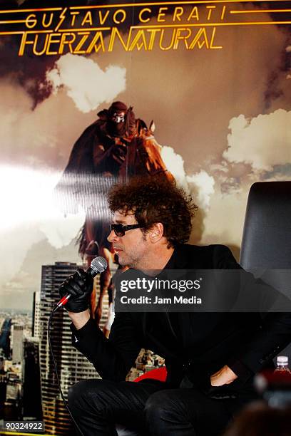 Singer Gustavo Cerati speaks during a press conference to present his new album 'Fuerza Natural' on September 03, 2009 in Mexico City, Mexico.