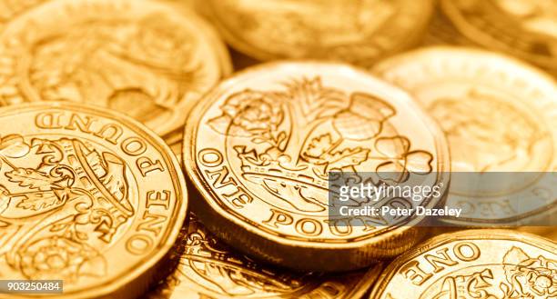 abundance of one pound coins - coin stock pictures, royalty-free photos & images