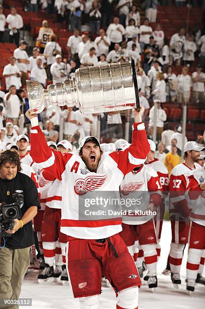 Stanley Cup Finals: Detroit Red Wings Henrik Zetterberg with Stanley Cup celebrates Game 6 win vs Pittsburgh Penguins. Pittsburgh, PA 6/4/2008...