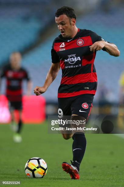Mark Bridge of the Wanderers controls the ball during the round 15 A-League match between the Western Sydney Wanderers and Adelaide United at ANZ...