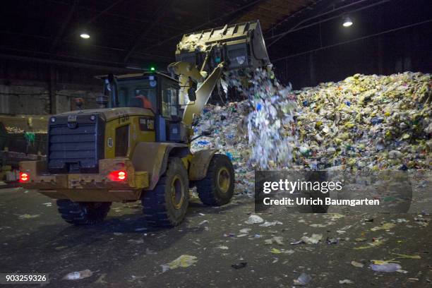 Waste disposal and processing of rubbish at the ENG disposal Niederrhein mbH in Krefeld. The picture shows collected plastic waste before further...