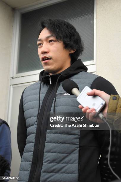 DKOMATSU, JAPAN Canoeist Seiji Komatsu speaks to reporters on January 10, 2018 in Komatsu, Ishikawa, Japan. Komatsu was disqualified at the 2017...