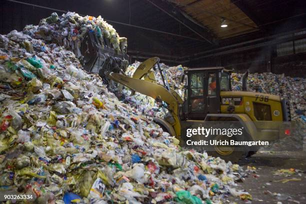 Waste disposal and processing of rubbish at the ENG disposal Niederrhein mbH in Krefeld. The picture shows collected plastic waste before further...