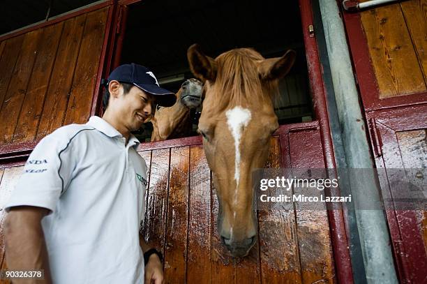 Hiroshi Aoyama of Japan and Scot Racing Team 250cc participates in a ''Visit to the San Marino Republic and the San Patrignano Community'' prior to...