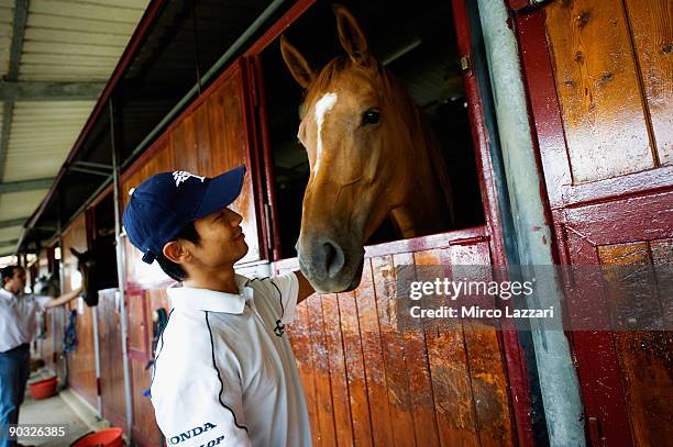 Hiroshi Aoyama of Japan and Scot Racing Team 250cc participates in a ''Visit to the San Marino Republic and the San Patrignano Community'' prior to...