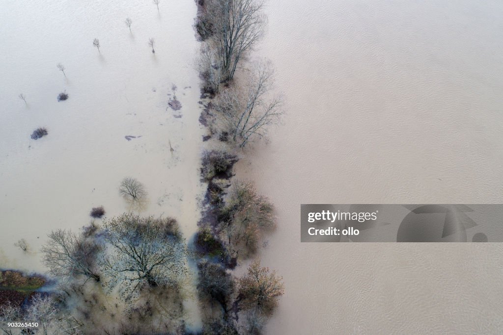 Flooded riverbanks of River Main, Germany