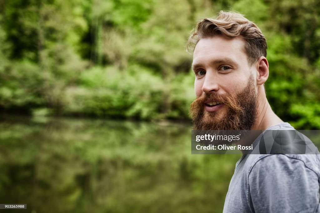 Portrait of bearded man at the water