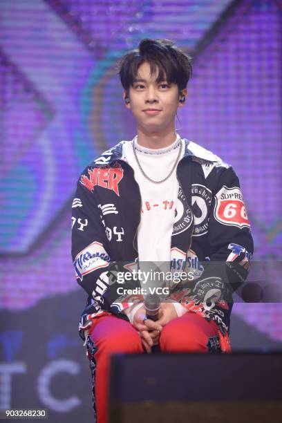 Singer Kim Jong-hyun of boy group MXM performs during the release ceremony of their mini album 'Match Up' on January 10, 2018 in Seoul, South Korea.