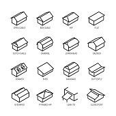 Roof types vector icon set in thin line style