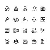 Toys icon set in outline style with editable stroke