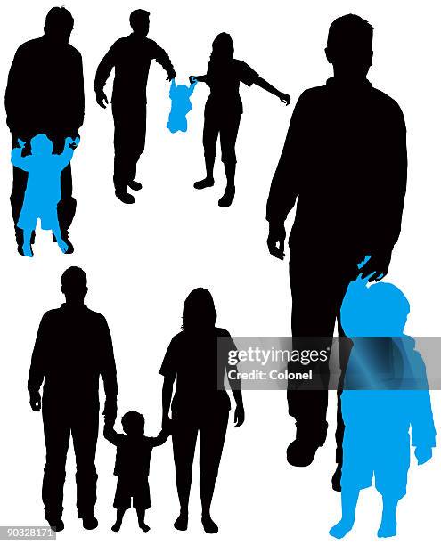 illustrazioni stock, clip art, cartoni animati e icone di tendenza di famiglia silhouette 7 (vettore & jpg - half dozen