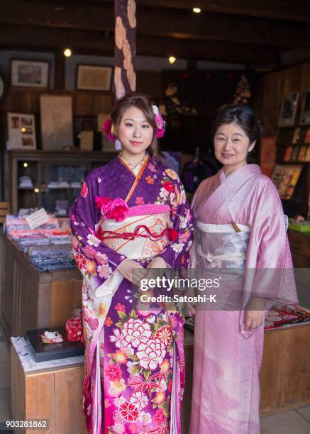 portrait of mother and daughter on coming of age day - seijin no hi stock pictures, royalty-free photos & images