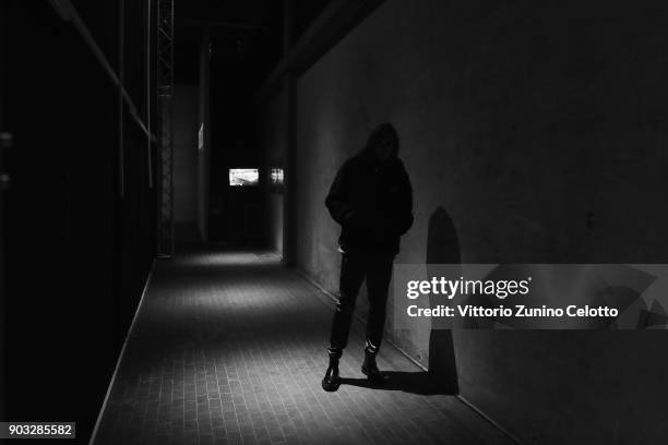 Model is seen backstage ahead of the Concept Korea: Beyond Closet e Bmuet show during the 93. Pitti Immagine Uomo at Fortezza Da Basso on January 10,...