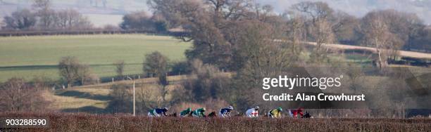 Kielan Woods riding Hey Bill on their way to winning The Heath Farm Meats Chase at Ludlow racecourse on January 10, 2018 in Ludlow, England.