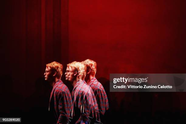 Model walks the runway at the Concept Korea: Beyond Closet e Bmuet show during the 93. Pitti Immagine Uomo at Fortezza Da Basso on January 10, 2018...